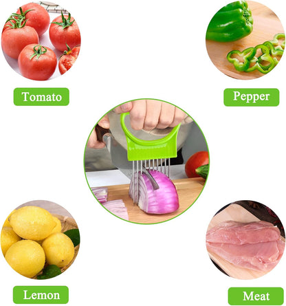 4 Pcs Onion Slicer, TACYKIBD Stainless Steel Onion Slice Holder and Tomato Slicer, Food Slice Assistant Onion Holder for Slicing Fruit Vegetable Lemon Meat Potato, Kitchen Cooking Tools Gadgets