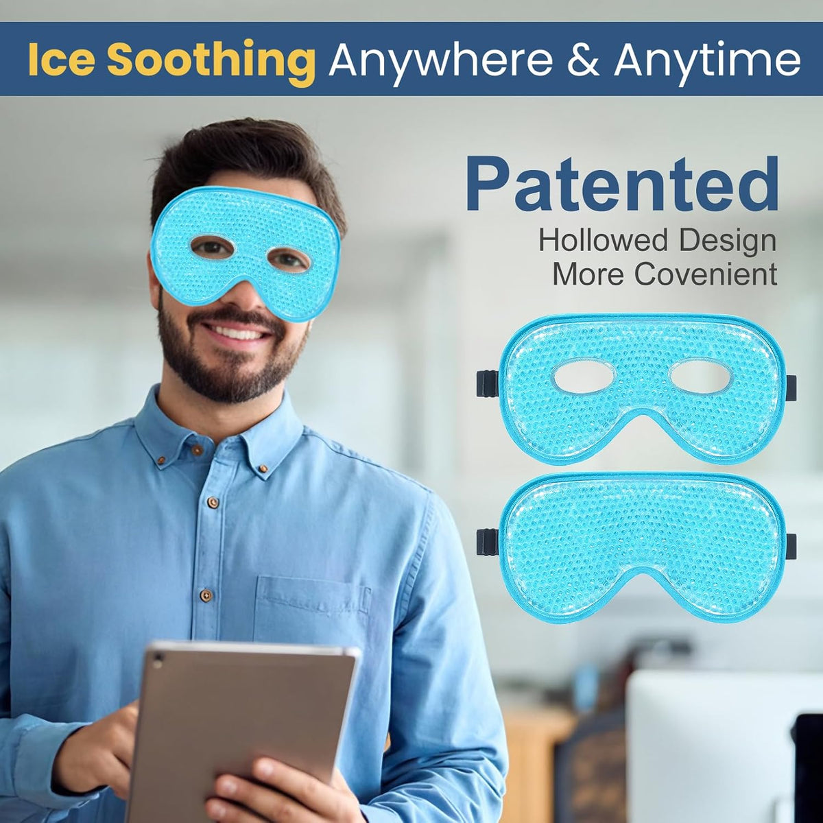 BeeVines Cooling Eye Mask, XL Jumbo Size Freezer Gel Eye Masks (2 Pack)