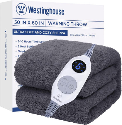 Westinghouse Electric Blanket Heated Throw, 6 Heat Settings, Grey