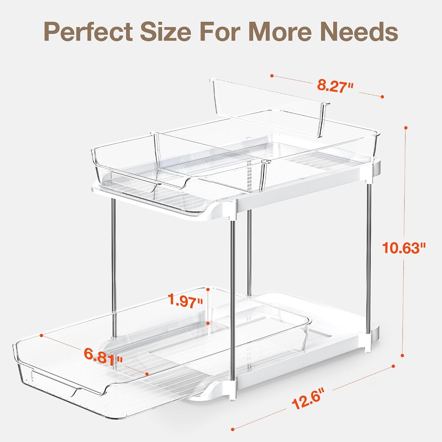 Delamu 2-Tier Multi-Purpose Bathroom Under Sink Organizers and Storage, Stackable Kitchen Pantry Organization, Pull Out Medicine Cabinet Organizer with Movable Dividers, White, 2 Pack