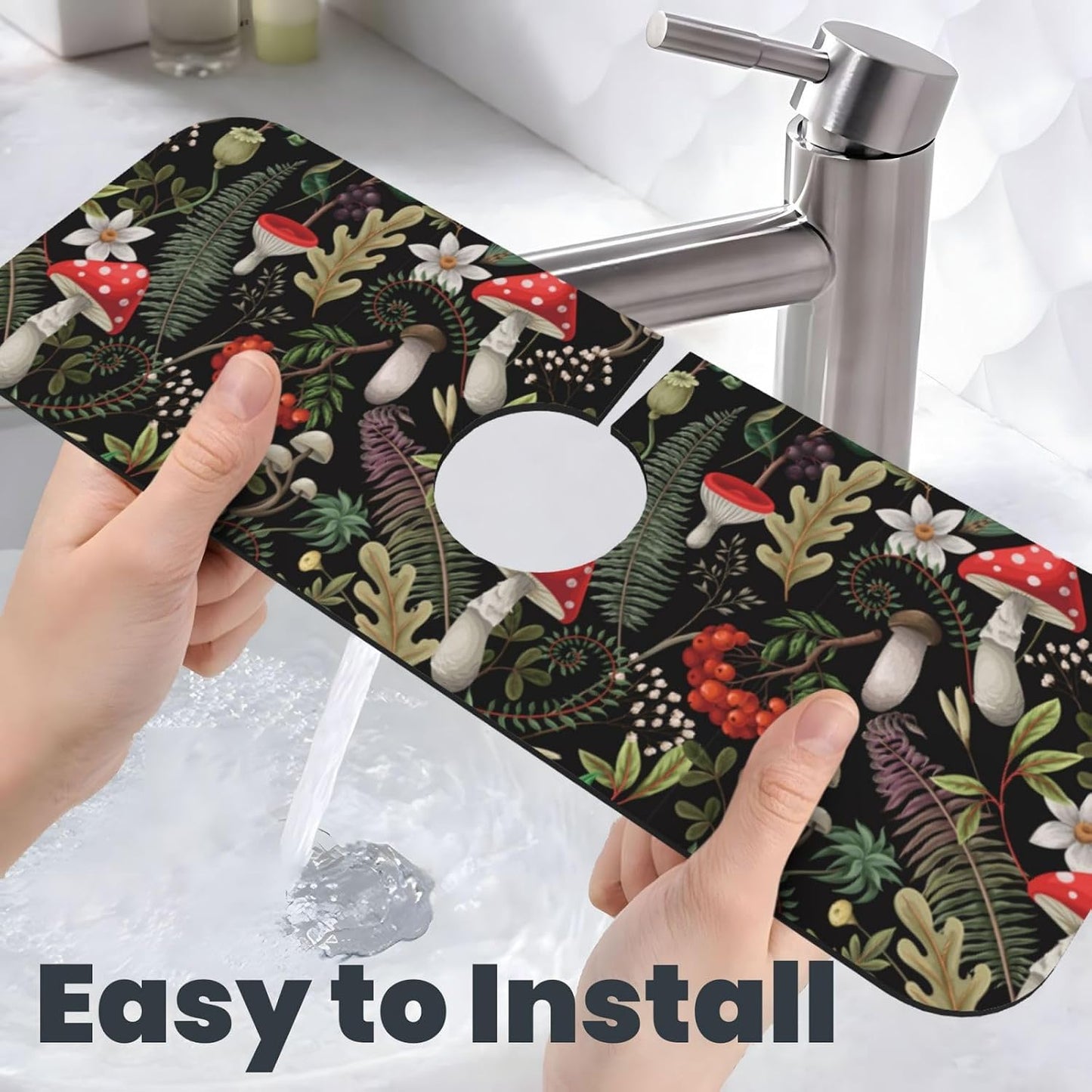 Abstract Flower Blooming Floral Watercolor Kitchen Sink Splash Guard Faucet Mat Super Absorbent Fast Drying Mat Sink Gadgets-Fast Drying Pad Sink Mat For Kitchen Bathroom (15" X 5.5" )