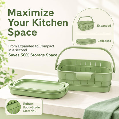 Foldable Hanging Sink Drain Basket, 2026 Upgraded Foldable Kitchen Sink Strainer, Hanging Foldable Fruit and Vegetable Filter Basket, Suitable for Kitchen Sinks, Easy to Store, Space-Saving (green)