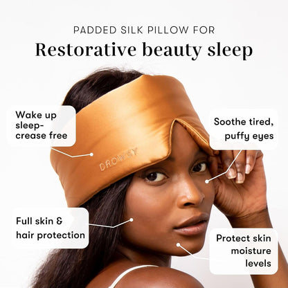 DROWSY Silk Sleep Mask - Face-Hugging, Padded Cocoon for Luxury Sleep in Total Darkness - 100% Pure Mulberry Silk, Skin-Hydrating & Adjustable (Midnight Blue)