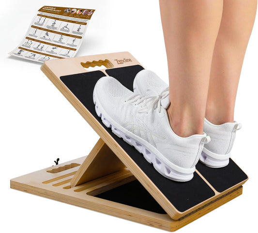 Portable Wooden Slant Board for Calf Stretching with Resistance Bands