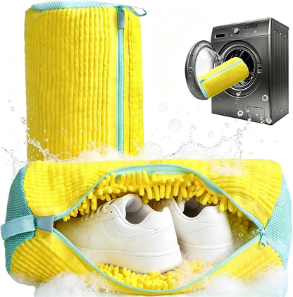 2 Pack Shoe Washing Machine Bag - Laundry Shoe Bag for Washer and Dryer Reusable Sneaker Cleaning Bag with Self-locking Zipper and Fluffy Fibers for All Shoes Types With Self-locking Zipper 360°
