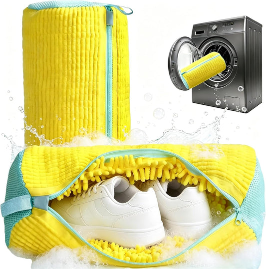 2 Pack Shoe Washing Machine Bag - Laundry Shoe Bag for Washer and Dryer Reusable Sneaker Cleaning Bag with Self-locking Zipper and Fluffy Fibers for All Shoes Types With Self-locking Zipper 360°