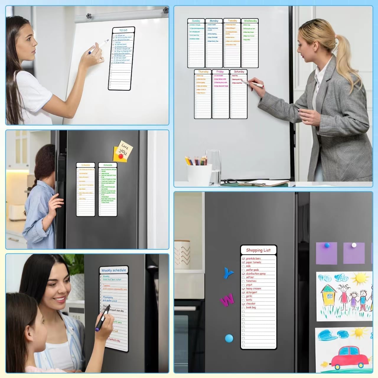 7-Piece Magnetic Dry Erase to-Do List White Board, 4'x11', Multifunctional Weekly Planner, Chore Chart, Dry Erase Planner for Refrigerator