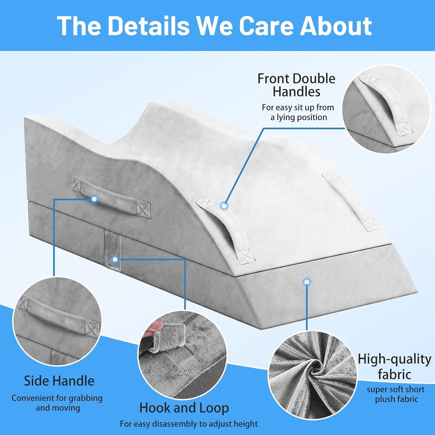 TranquilRelax Leg Elevation Pillow for After Surgery, Wedge Pillow, Grey | Single-leg design, adjustable height, U-shaped cradle, supportive memory foam, washable cover, leg elevation for swelling
