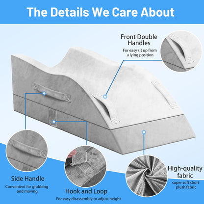 TranquilRelax Leg Elevation Pillow for After Surgery, Wedge Pillow, Grey | Single-leg design, adjustable height, U-shaped cradle, supportive memory foam, washable cover, leg elevation for swelling