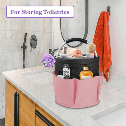 17L Cleaning Caddy with Handle and 6 Pockets, Foldable Cleaning Supply Caddy, Portable Shower Caddy in 600D Oxford Fabric, Multifunctional Storage Basket for Camping, Gardening, Black