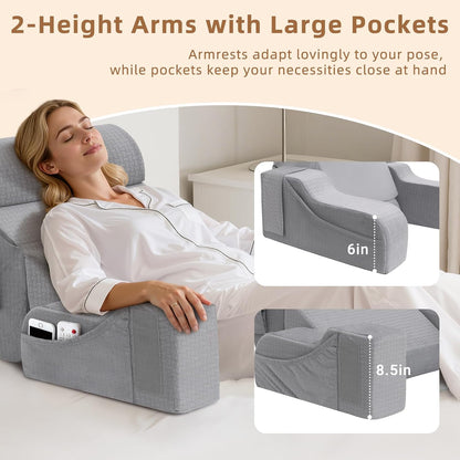 Foldable Reading Pillow for Sitting in Bed Adult, White/Grey, 19"