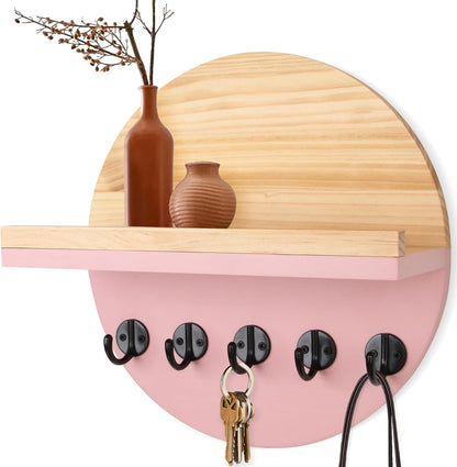 Gurfuy Key Holder for Wall with Shelf - Wood Mail Organizer and Rack with Shelf Hooks Wall Mounted for Entryway Decor Magazines Letter Storage Farmhouse Living Room Bedroom Doorway Green