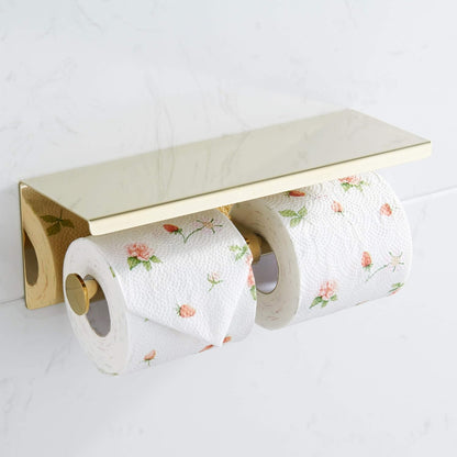 Double Toilet Paper Holder with Shelf Brushed Nickel Toilet Paper Holder Wall Mounted