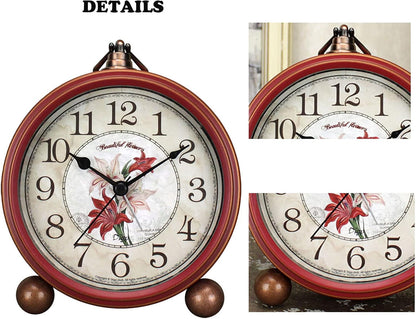 Maxspace 5.2in Analog Clock, Retro Silent Desk Clock Non-Ticking & Battery Operated with Quartz Movement,Clock Decor for Bedroom Living Room