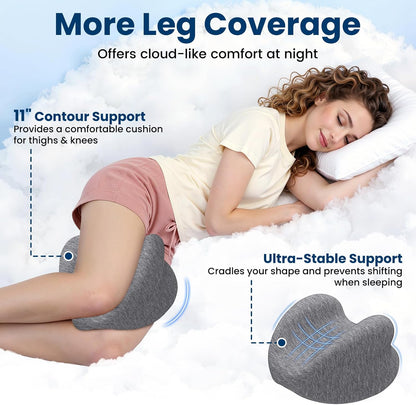 Knee Pillow for Side Sleepers - Cooling Gel Memory Foam Leg Pillow for Side Sleeping, Heart-Shaped Between Legs Cushion for Pressure Relief on Sciatica, Lower Back, Hips & Joints, Grey