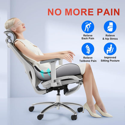 Benazcap Large Ergonomic Seat Cushion Relieves Sciatica & Tailbone Pain | Ergonomic memory foam relieves sitting strain, washable slip-resistant cover, fits office, car, gaming chairs all day