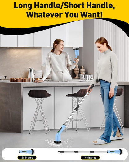 Electric Spin Scrubber for Bathroom, Shower Scrubber with Long Handle | Shower Cleaner Brushes, IPX7 Waterproof & 2 Speed, 3 Brush Heads, 90min Runtime, Bathroom Cleaning Supplies for Toilet Tub