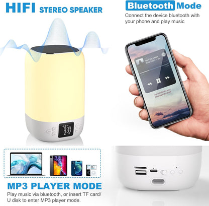 Nightlight Bluetooth Speaker Alarm Clock, Sound Machine with White Noise