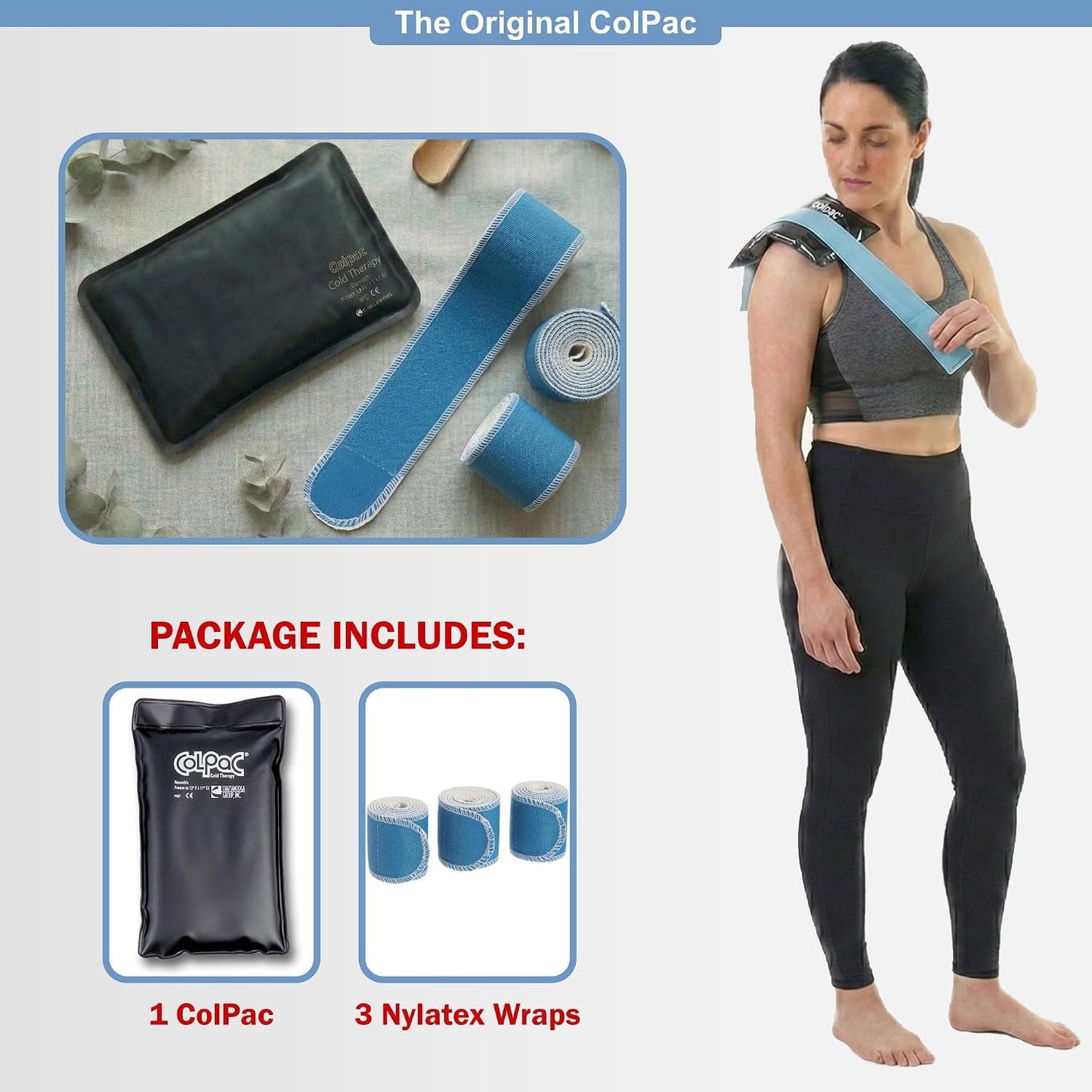 Chattanooga ColPac, Reusable Gel Ice Pack, Cold Therapy for Neck, Shoulder, Upper Back for Headaches, Inflammation, 23" Neck Contour, Blue Vinyl, with a Lumintrail Drawstring Bag