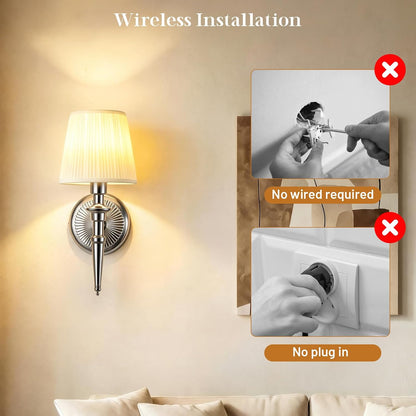 Battery Operated Wall Sconces Set of 2, Wireless Rechargeable Wall Lights with 12 RGB Colors and 3CCT Dimmable, Small Fabric LED Wall Lamps for Bedroom, Living Room, Hallway, Gold