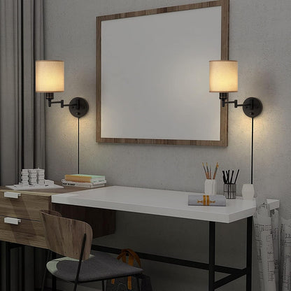 CADUKE Plug in Wall Sconce Set of 2, Swing Arm Wall Lamps