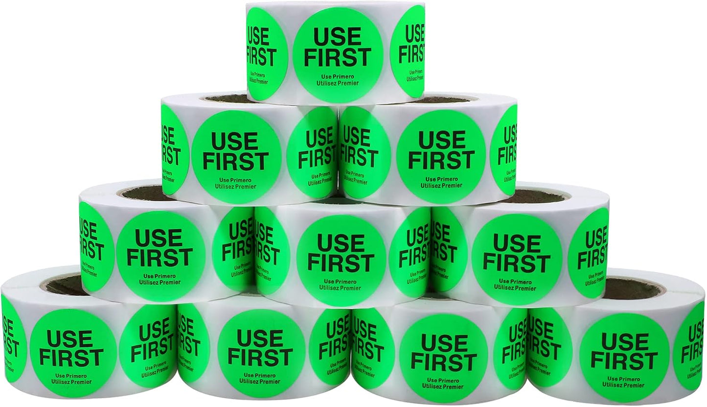 500 Pcs 1.5" Use First Stickers Small Stickers Circle Label Dot Labels Fluorescent Paper, Fluorescent Green