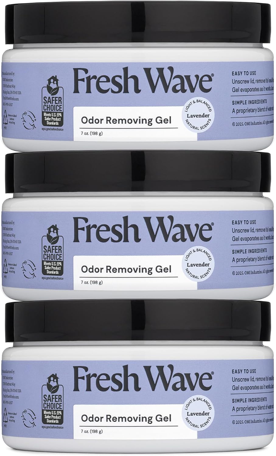 Fresh Wave Original Odor Eliminator Gel 3-Pk 7 oz - Air Freshener for Home | Plant-based essential oils. Lasts 15-30 days per jar. No plug-in needed. Pet-safe, closet and bathroom deoderizer.