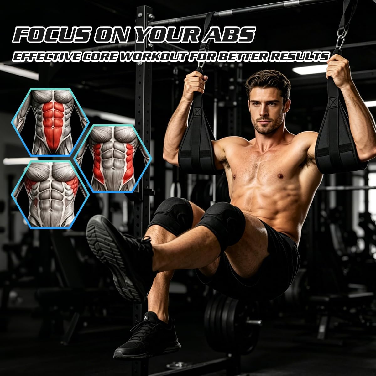 Hanging Ab Straps for Pull Up Bar, Heavy Duty Anti-Tear Abdominal Exercise Straps for Core Strength Training, Leg Raises, Knee Raises - Home Gym Abs Equipment with 2 Steel Carabiners, 2 Pack