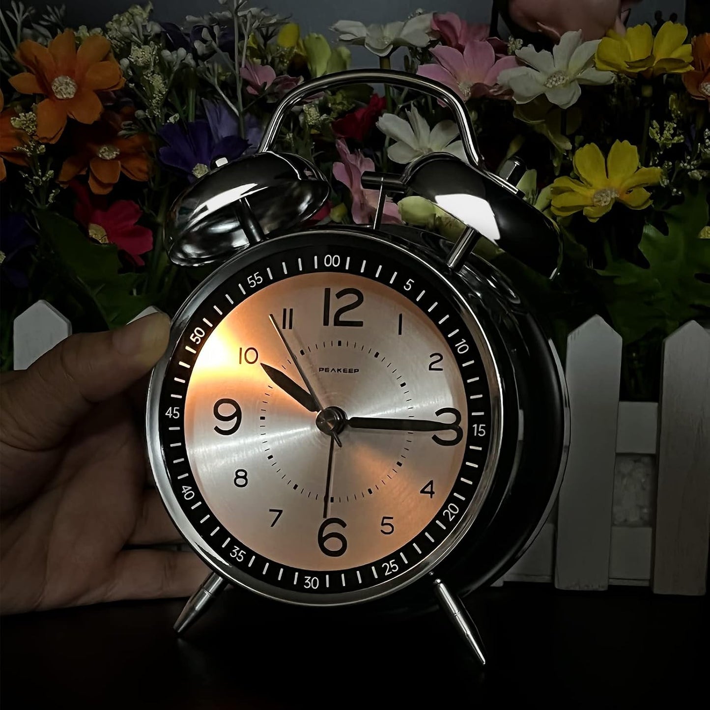 Peakeep Loud Alarm Clock for Heavy Sleepers Adults, Metal 4.5 Inches | Twin Bell Battery Operated Analog Alarm Clocks for Bedrooms Kids' Room Decoration (Jewel Blue)
