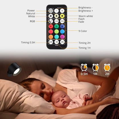 1PCS Wall Mounted Light Lamp Rechargeable Wall Sconces 3 Color Temps 9 RGB