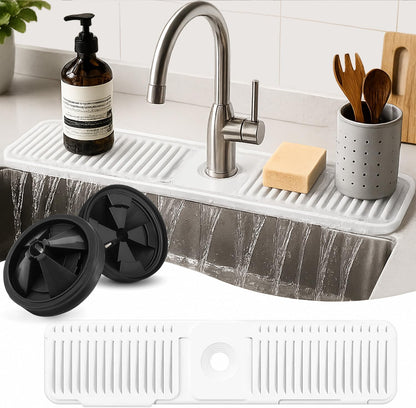 24 Inch Silicone Faucet Mat for Kitchen Sink Splash Guard, W/Sink Baffle | BPA-free silicone, Heat-resistant, non-slip, and built to withstand daily kitchen use, dishwasher safe and simple to rinse
