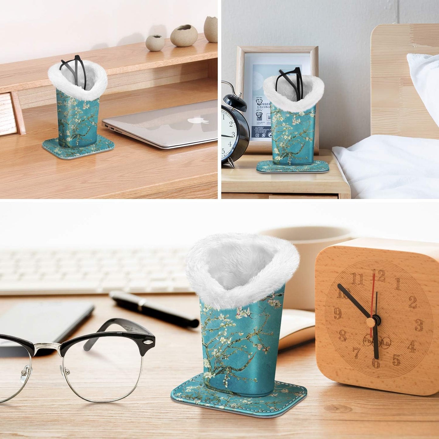 FINTIE Plush Lined Eyeglasses Holder, Glasses Stand Case For Nightstand | Soft Plush Lining, Bedside Eyeglasses Holder, Office Desktop Organizer, Small Item Storage, Anti-Scratch - Colors A