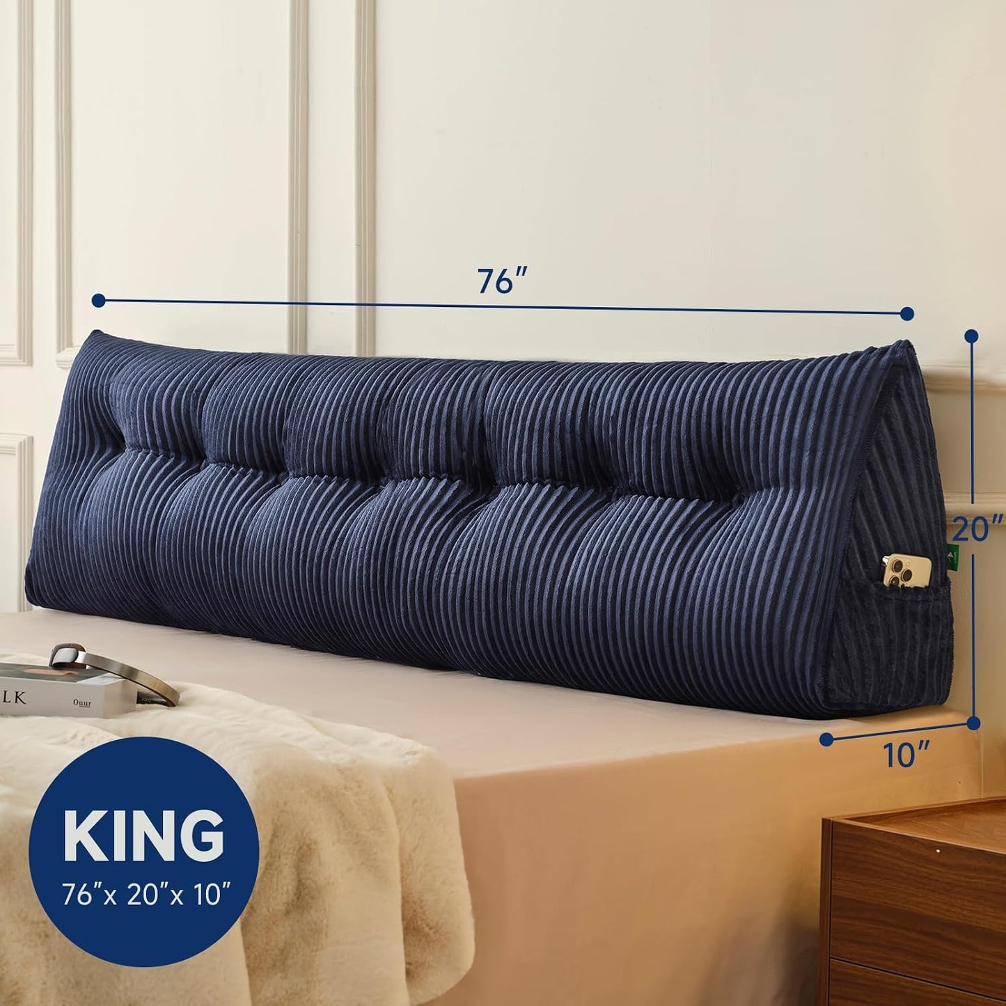 Z-hom Headboard Pillow, Wedge Backrest Cushion, Queen Size,NO Roll Pillow | Grey Triangular Backrest Cushion Equipped,NO Roll Pillow,Ideal for Reading,Sitting Up in Bed&Filling Headboard Gaps