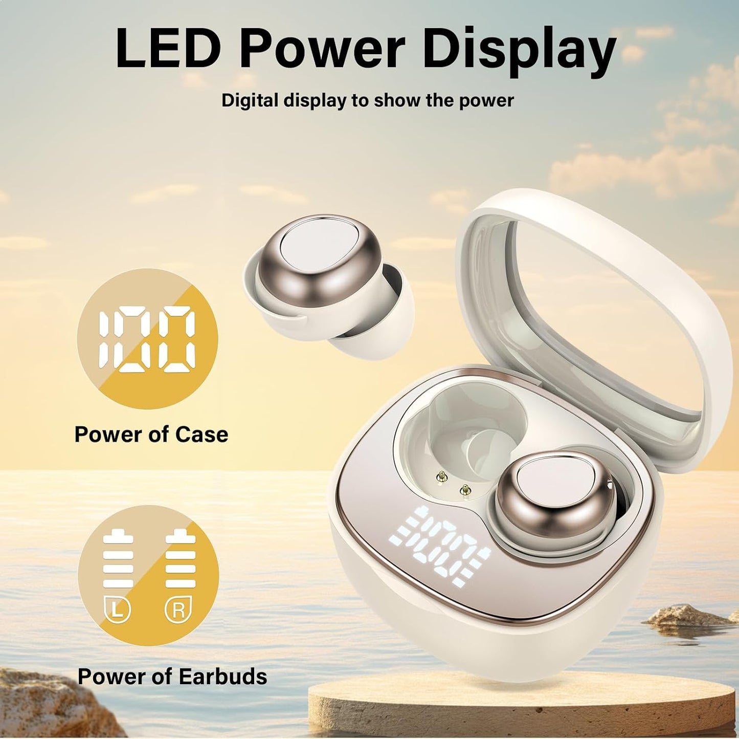 Sleep Ear Buds, 2025 True Wireless Earbuds, Ultra-Mini Bluetooth 5.4 Earbuds for Side Sleepers, 42H Play Hi-Fi Stereo 3D Bass Noise Cancelling Bluetooth headphones, USB C, IP7 Waterproof LED Earphones