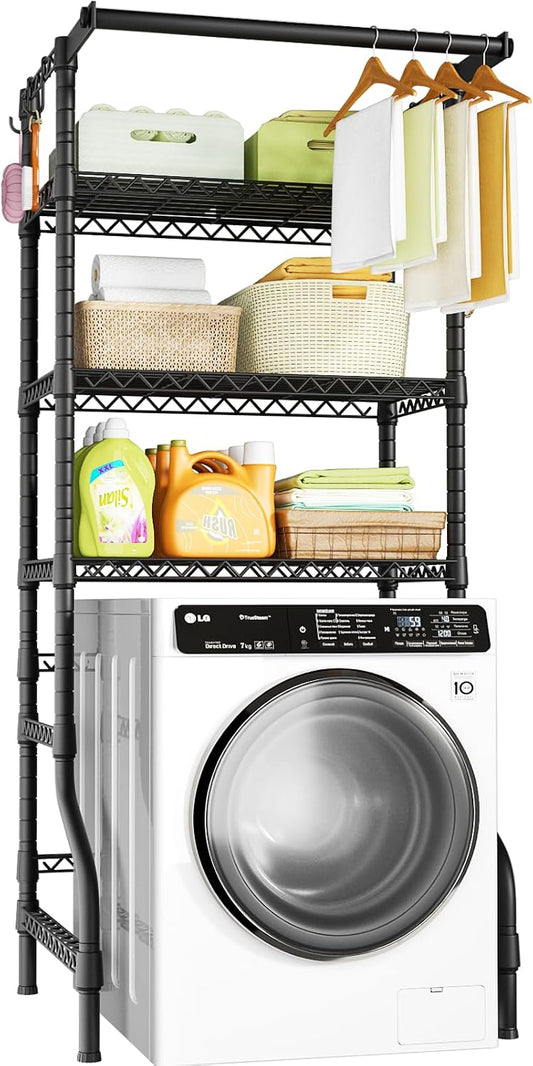 U11 Over Washer and Dryer Shelves, 3 Tiers Laundry Room Storage and Organizer Standing Shelf, Metal Freestanding Clothes Drying Rack, 33.9" W x 19.7" D x 77.6" H, Black
