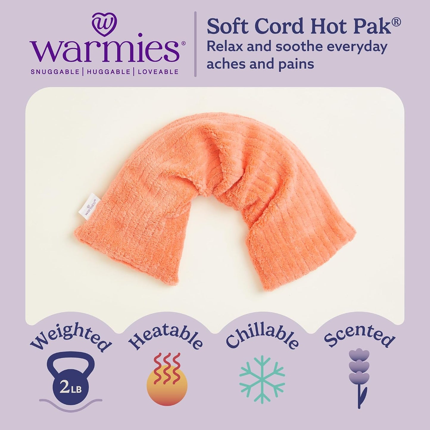 warmies Hot-Pak Microwavable Neck Wrap - Soothing Warm Compress with Scented Lavender - Cooling Neck Warmer for Relaxation - Microwave Heating Pad for Aches & Pains - Gray, Soft Cord, Pack of 1