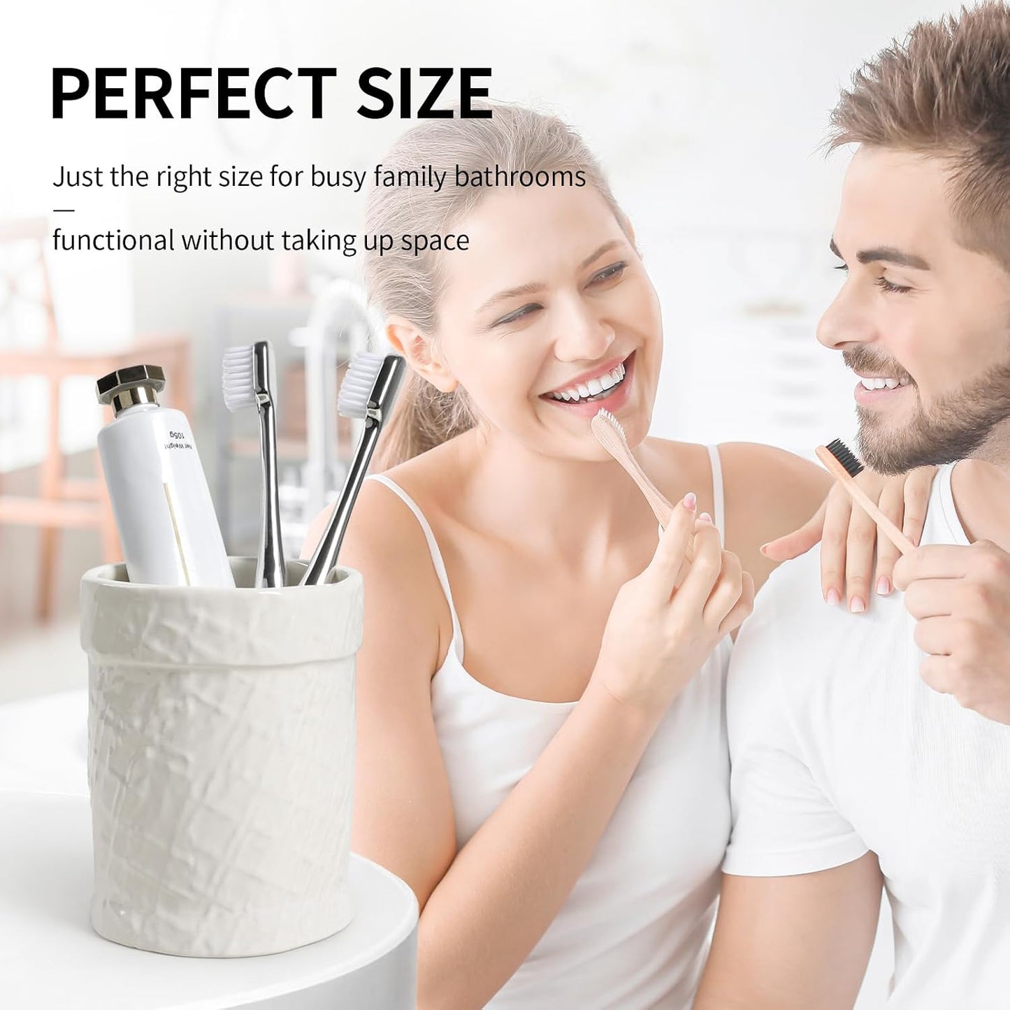 Toothbrush Holder, Tooth Brush Holder for Bathroom - Ceramic Toothbrush Cup White Toothbrush Holders Countertop, Makeup Brush Holder Pen Holder, 3.62" x 3.62" x 3.93", ANTIS'S HOME