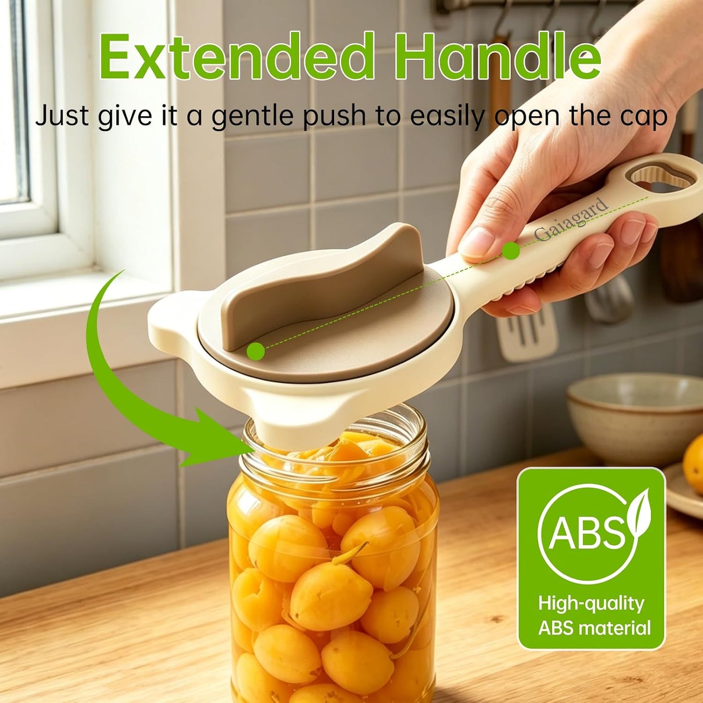 4-in-1 Jar Opener for Seniors & Arthritis Sufferers - Adjustable Stainless Steel Lid Remover with Non-Slip Grip, Ergonomic Kitchen Tool for Weak Hands, Fits Bottles, Jars & Cans