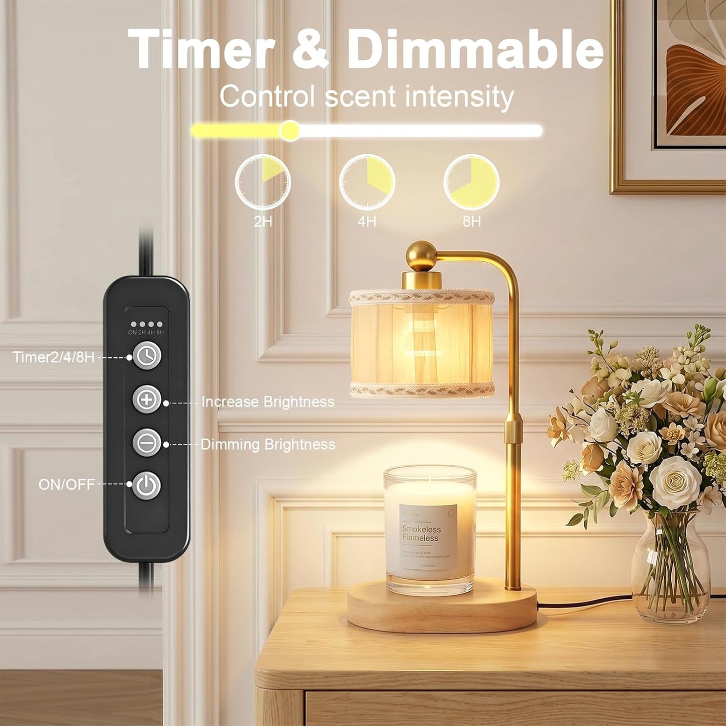 Candle Warmer Lamp with Timer, Modern Golden Candle Warmer for jar Candles, Electric Wax Warmer, Includes 2 Bulbs, Birthday Gift for Women, Mom, Housewarming