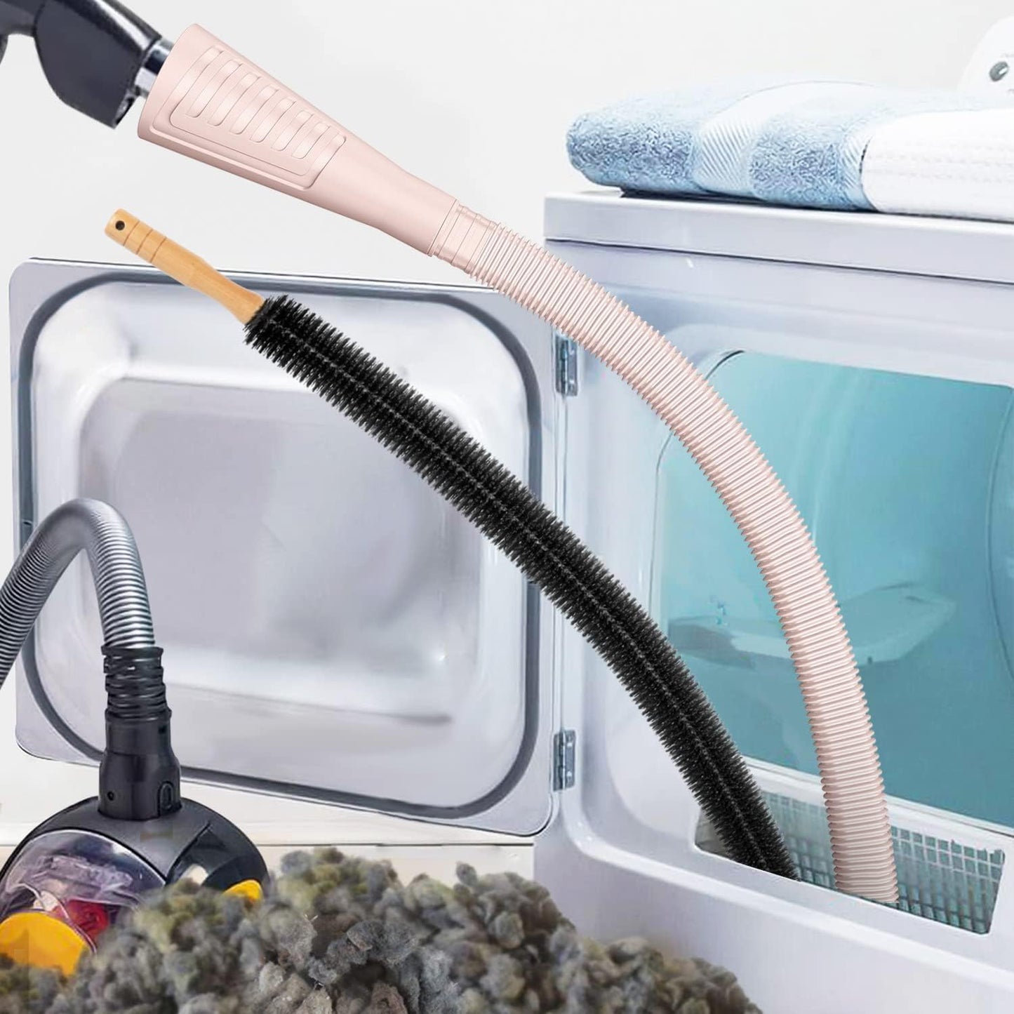 Sealegend 2 PCS Dryer Vent Cleaner Kit, Dryer Lint Vacuum Attachment&Brush | Blue Dryer Vent Vacuum Hose Dryer Lint Remover Brush for Dryer and Washer,Deep Traps Cleaning Tool Fits Most Vacuums