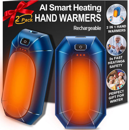 Hand Warmers Rechargeable 2 Pack, Reusable Electric Handwarmers Portable | AI Smart Safe Heat Long Lasting Pocket Heater, Warm Gifts for Men Women Outdoor Indoor Hiking Studying Hunting Golf Camping