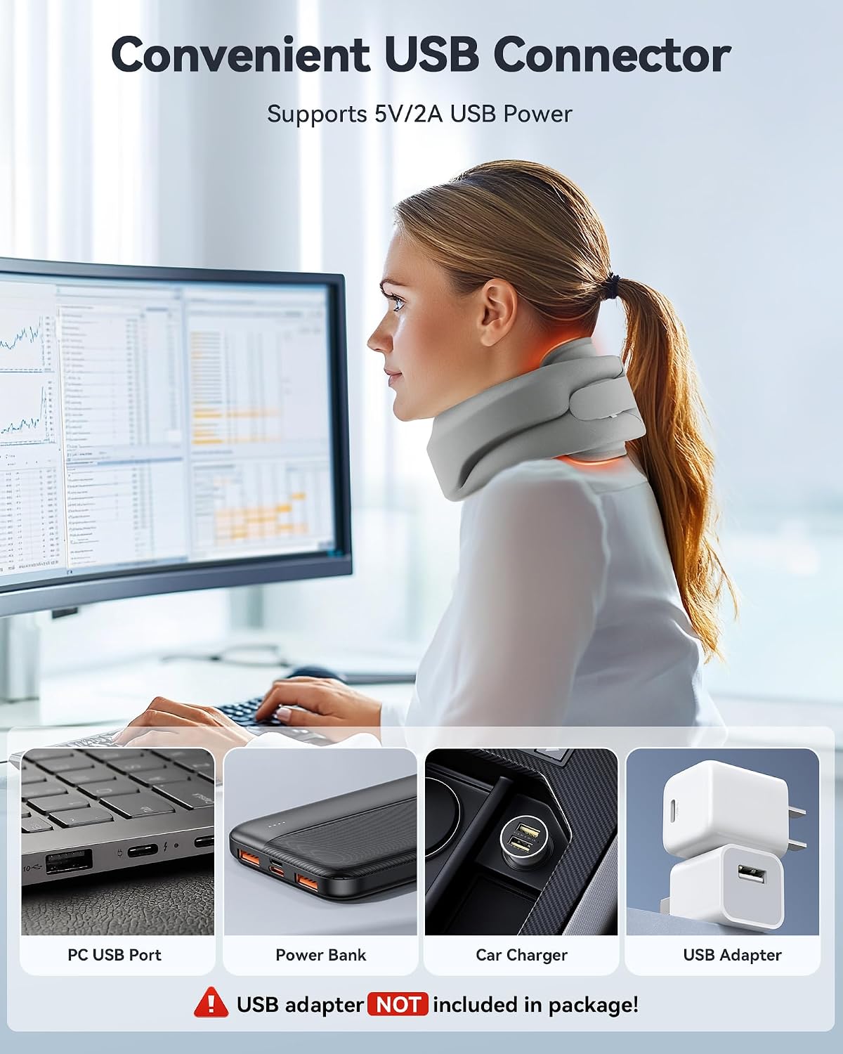 Heated Neck Brace Cervical Collar - Neck Support Brace with Heating Pad, Soft Foam Wraps Keep Vertebrae Stable and Aligned for Relief of Cervical Spine Pressure for Women & Men Black (L Size)