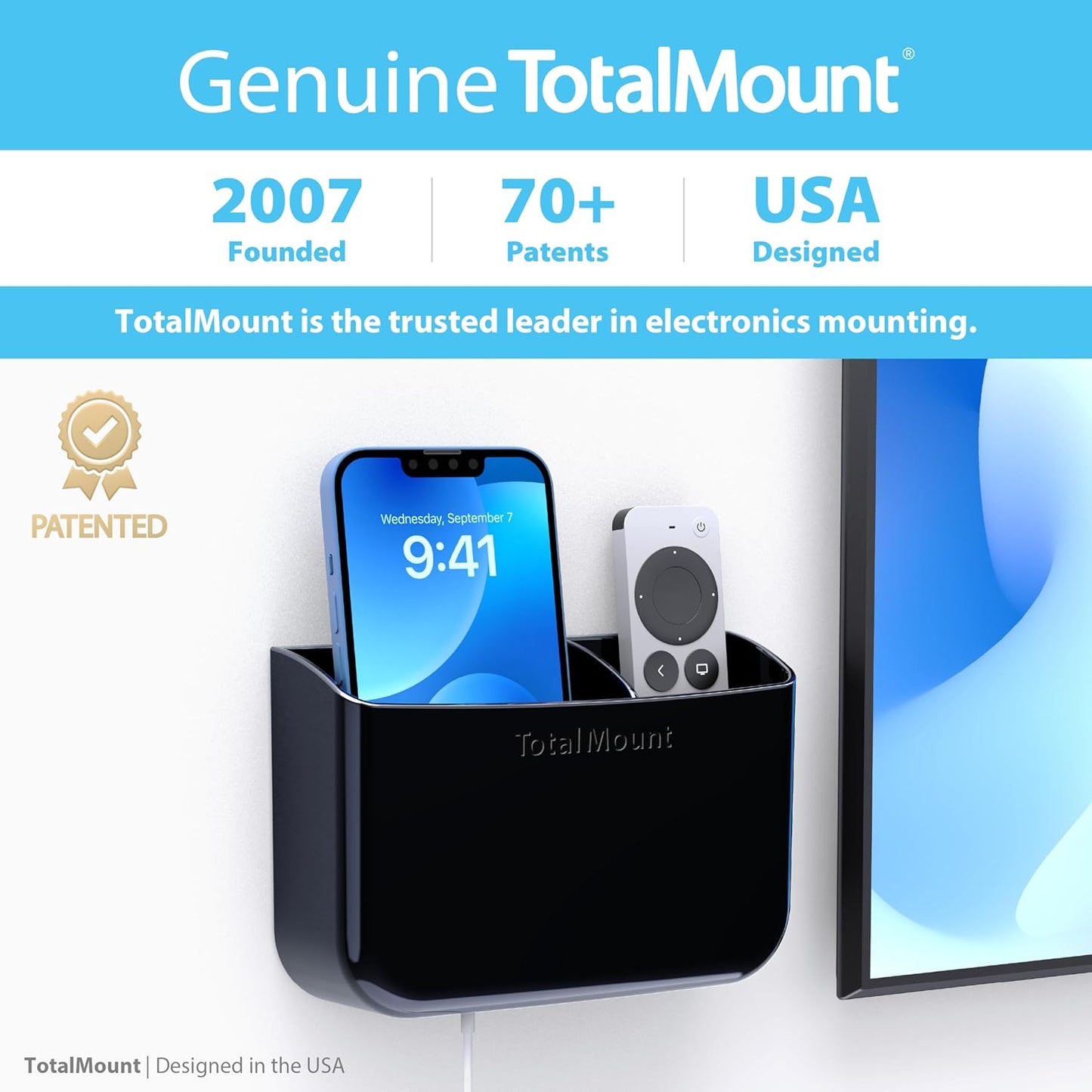 TotalMount Drop-Free Remote Holder – Removable Adhesive Strips – XL Black | Designed in the USA – Simply Put the Remotes In – No Tricky Magnet Alignment Needed (Holds 3 or 4 Remote Controls)