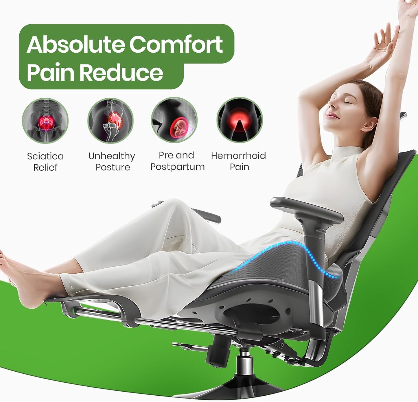 A-Pce Large Memory Foam Seat Cushion for Sciatica&Coccyx Pain, Black | Suitable for Office Chair & Car Seats, Ideal for Long Sitting at Work, Offers Lower Back Pain Relief