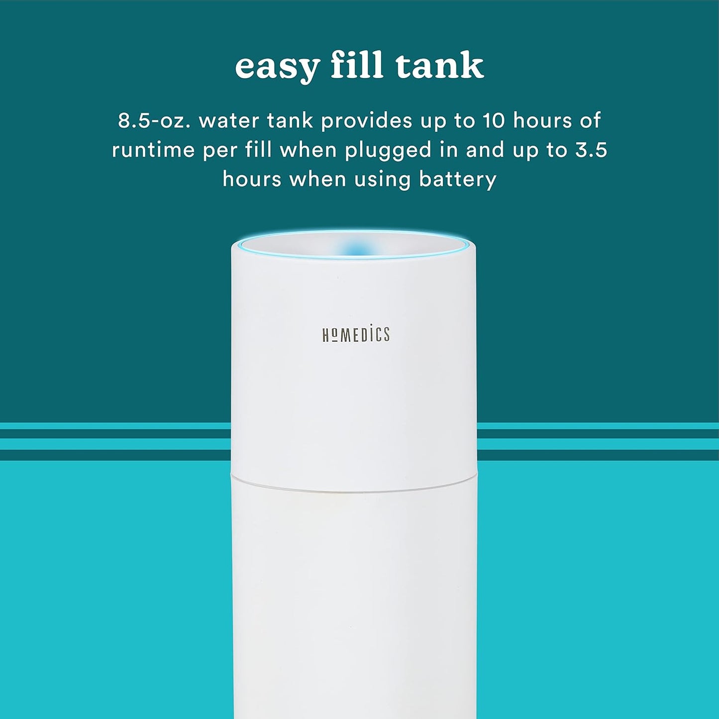 Homedics Portable Humidifier - Small Air Humidifiers for Bedroom, Plants, Office, Travel - Cool Mist Humidifiers, Color-Changing Accent Light, 2 Mist Settings, Matte Black
