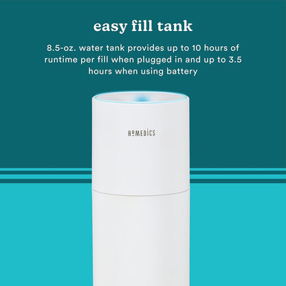Homedics Portable Humidifier - Small Air Humidifiers for Bedroom, Plants, Office, Travel - Cool Mist Humidifiers, Color-Changing Accent Light, 2 Mist Settings, Matte Black