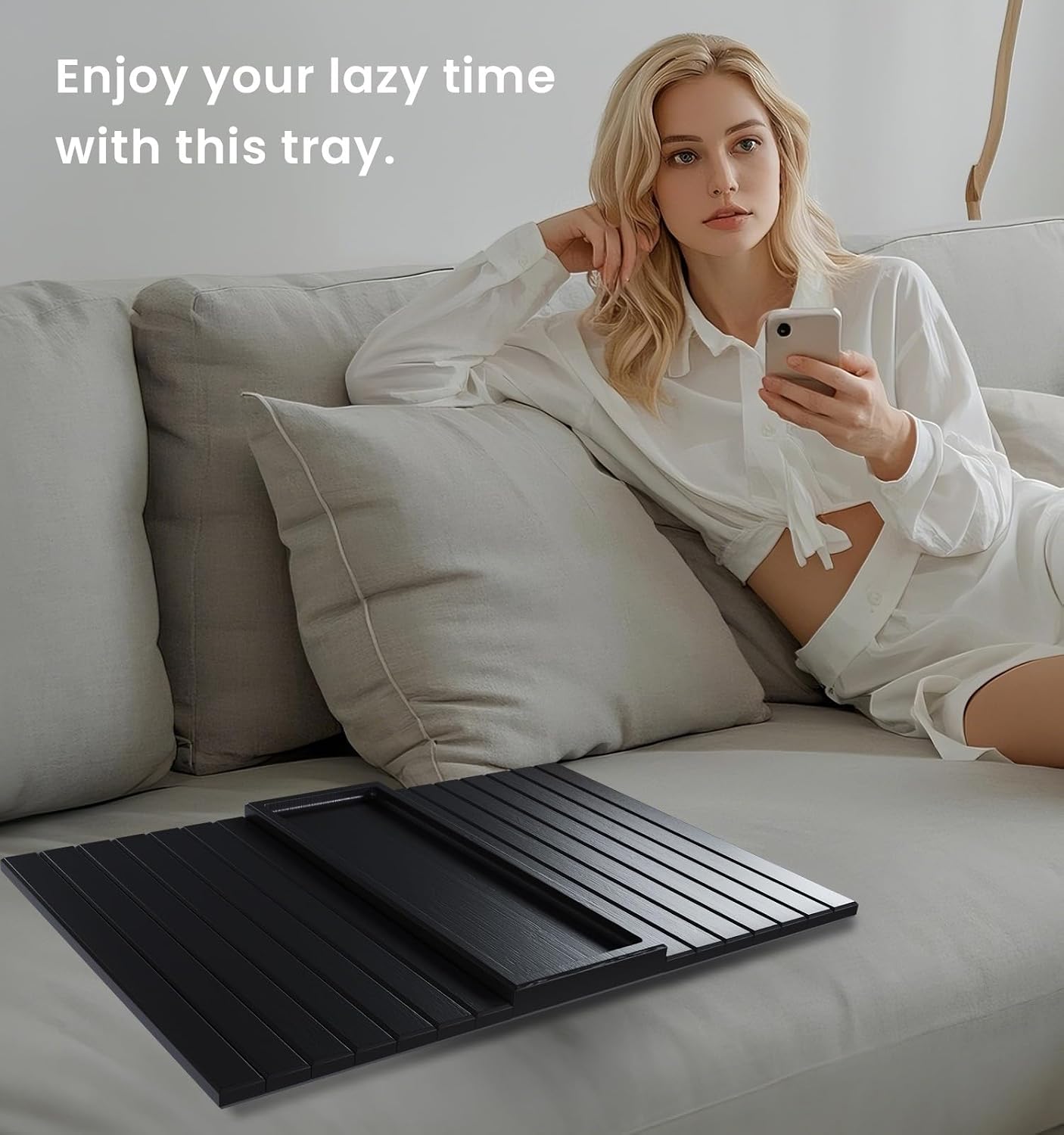 Bamboo Folding Sofa Arm Tray with Anti-Slip Pad (Natural) | Couch Armrest Tray,Foldable Build, Space-Saving Storage, No Assembly, easy to clean, universal arm fit,Gift box