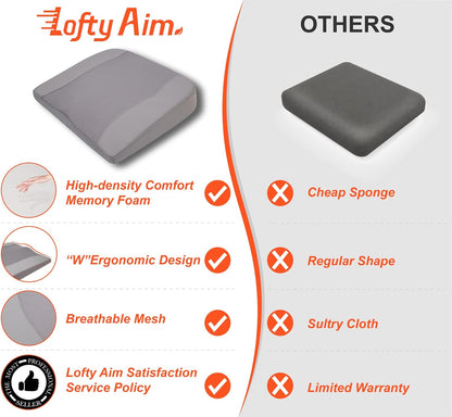 Lofty Aim Car Seat Cushion, Memory Foam Car Seat Cushions for Long Driving | Comfy Car Seat Pillow for Pain Relief, Driver Seat Cushion Adds Height, Butt Cushion for Car, Truck, Office Chair, Black