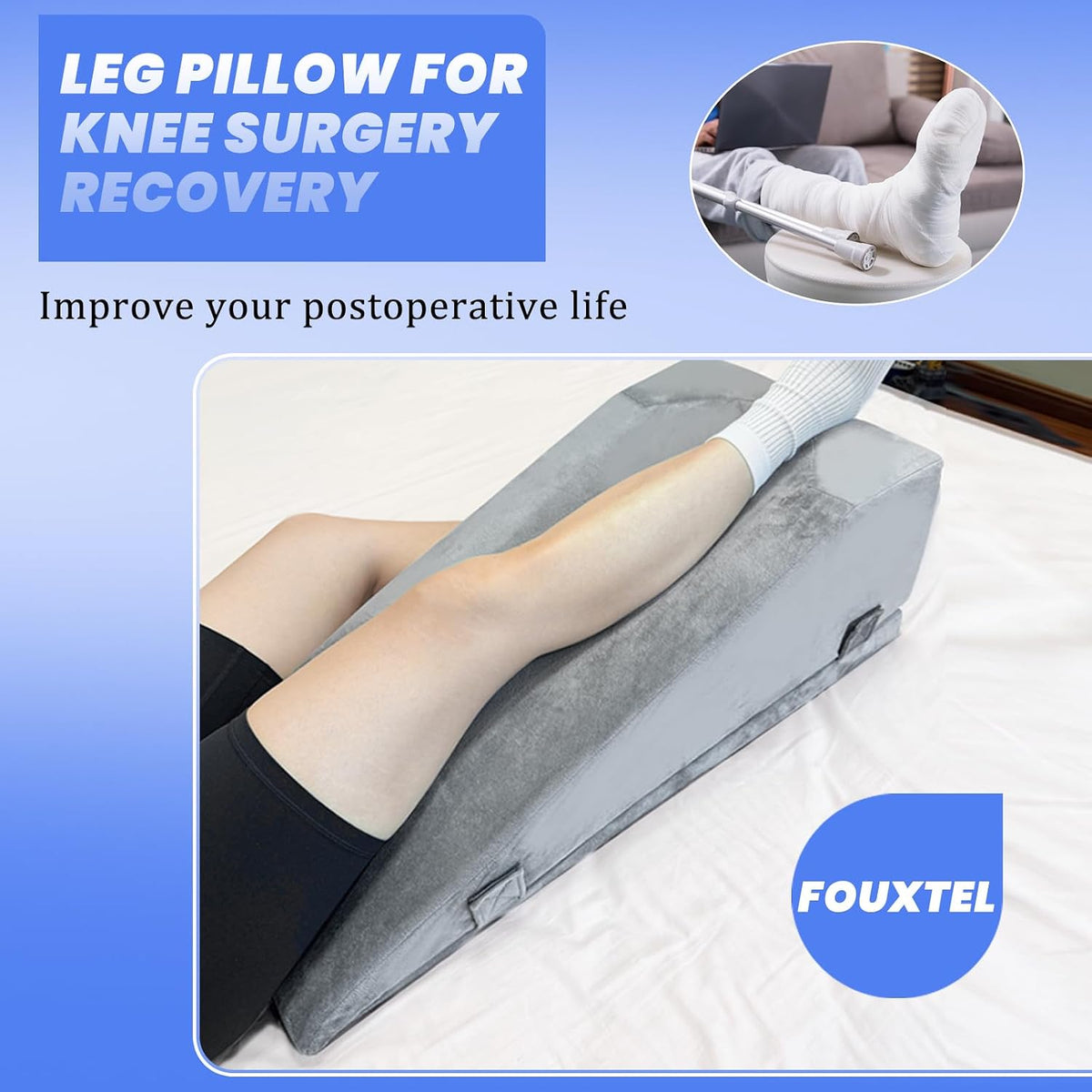 2 Adjustable Arc-Designed Leg Elevation Pillow for After Surgery – Knee Replacement Recovery Aid, Bone Foam Knee Surgery Pillow for Hip & Ankle Pain Relief