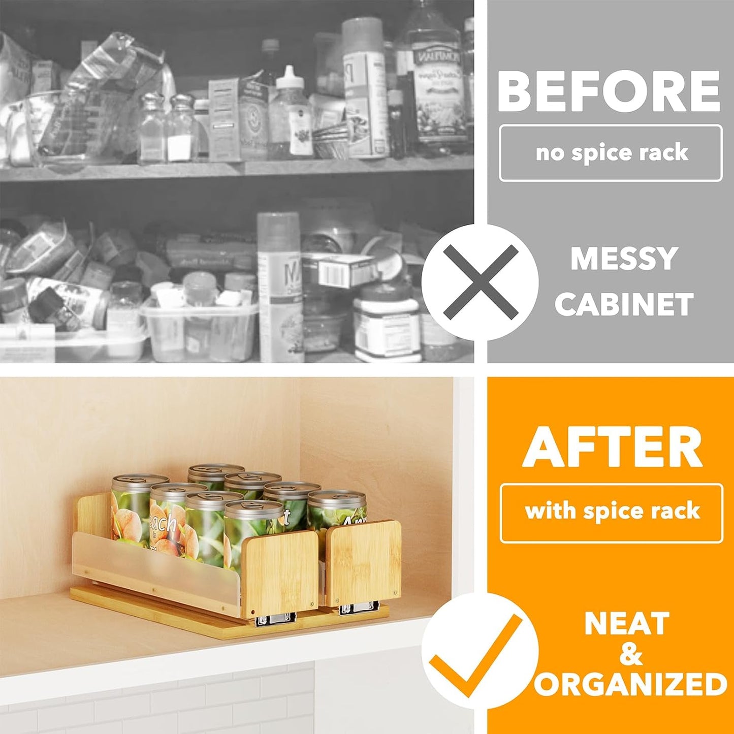 SpaceAid Bamboo Pull Out Spice Rack Organizer for Cabinet, Heavy Duty Slide Out Seasoning Kitchen Pantry Sliding Vertical Organization, 7.6" Wide, 3 Drawers(2" Wide), 2-Tier, Natural